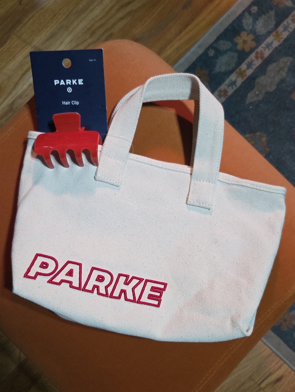 Parke X Target Mini Canvas Tote Bag + Red Hair Clip BUNDLE